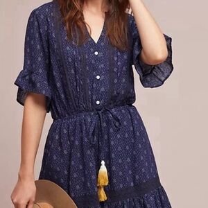 Anthropologie Isabella Sinclair size XS Bandera ruffled short dress navy boho